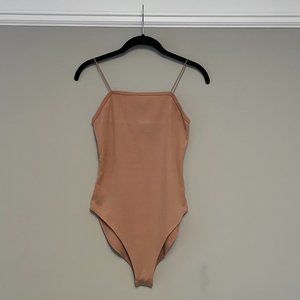 Women's Tan Ribbed Spaghetti Strap Bodysuit